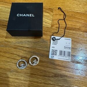 CHANEL Crystal Silver Earrings
